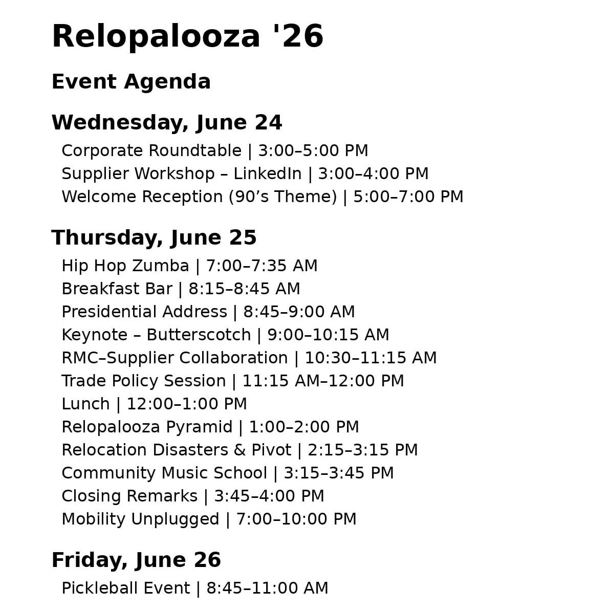 InterLink Relopalooza 26 Agenda